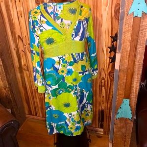💥BOHO vintage look floral dress w/ 3/4 flare sleeves w/wrap around tie belt💥